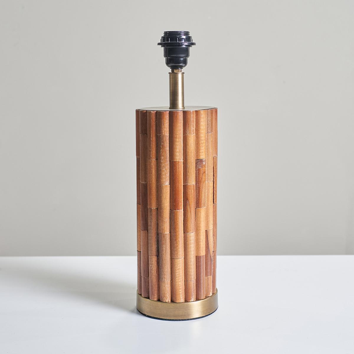 Modern Natural Bamboo And Brass Cylinder Table Lamp Base - Wood – image 3