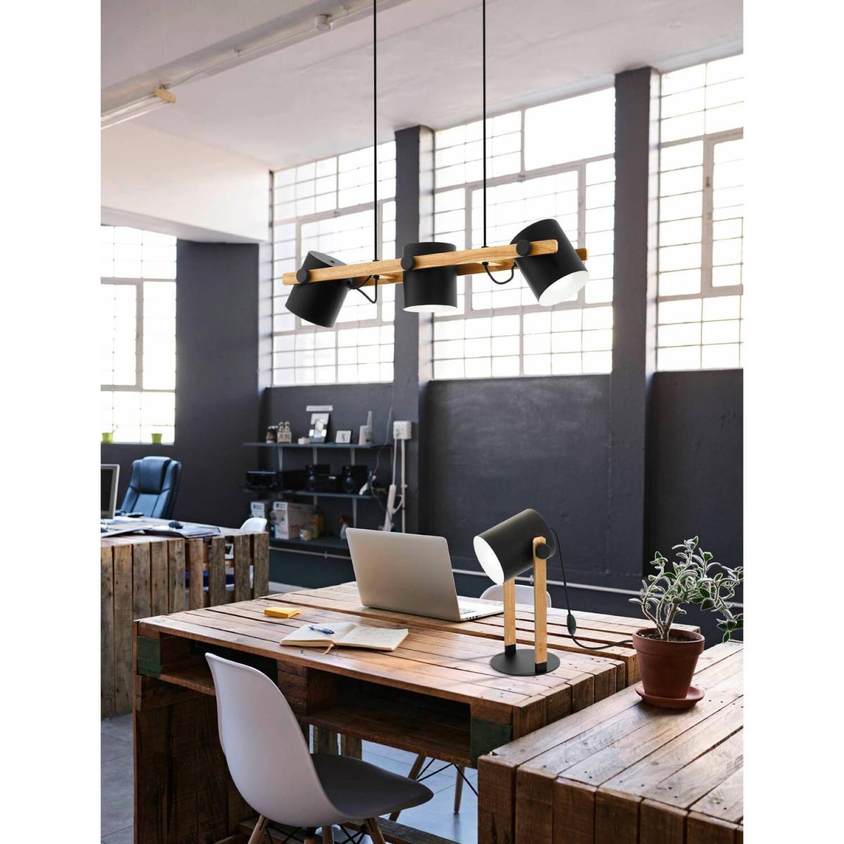 Eglo Hornwood Black And Natural, Metal And Wood Desk Lamp - black, creme – image 2