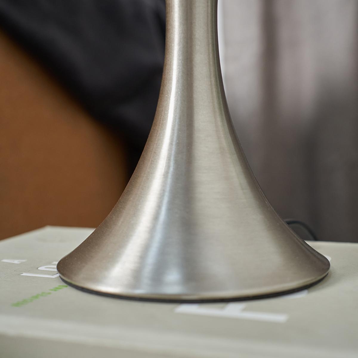 Modern Brushed Chrome Spindle Design Table Lamp With Dark Grey Drum Shade - Brushed Chrome – image 4