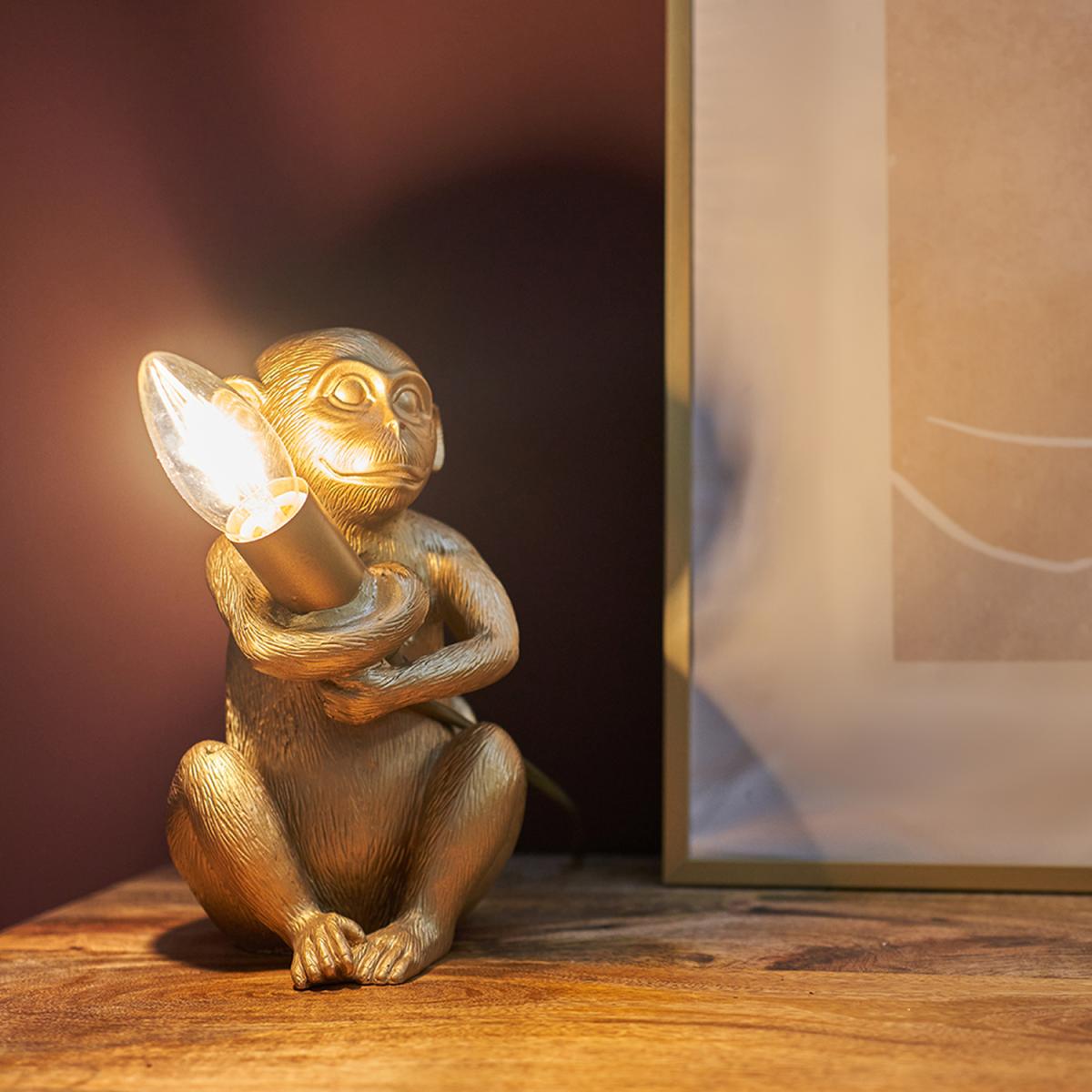Pair Of Monkey Animal Quirky Modern Gold Painted Table Lamps - Gold – image 2