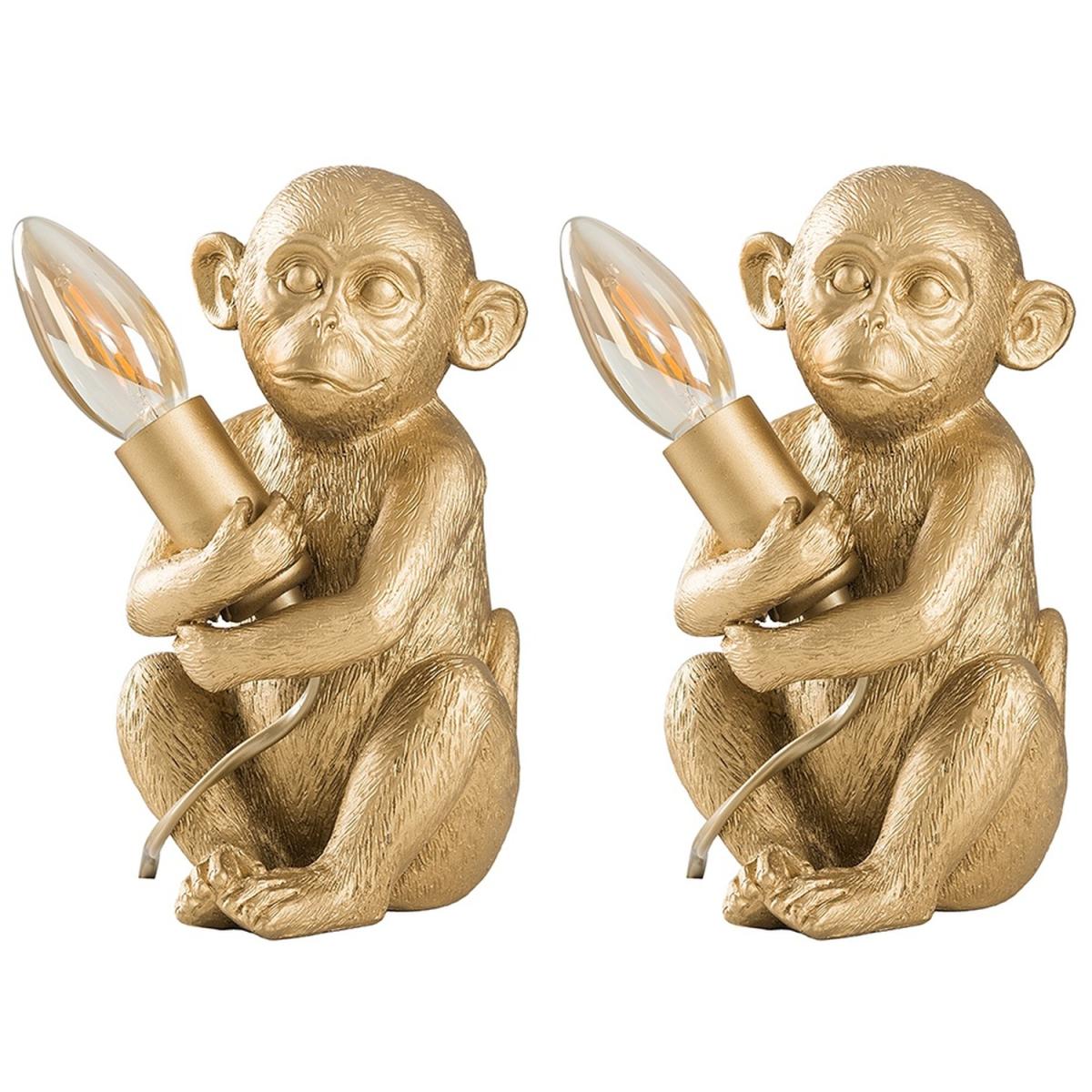 Pair Of Monkey Animal Quirky Modern Gold Painted Table Lamps - Gold – image 6