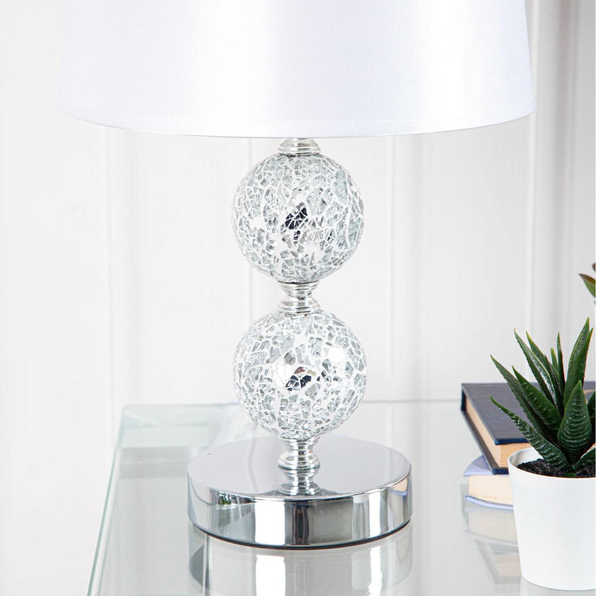 Mosaic Ball Table Lamp With Light Grey Satin Shade - Chrome/Silver – image 2