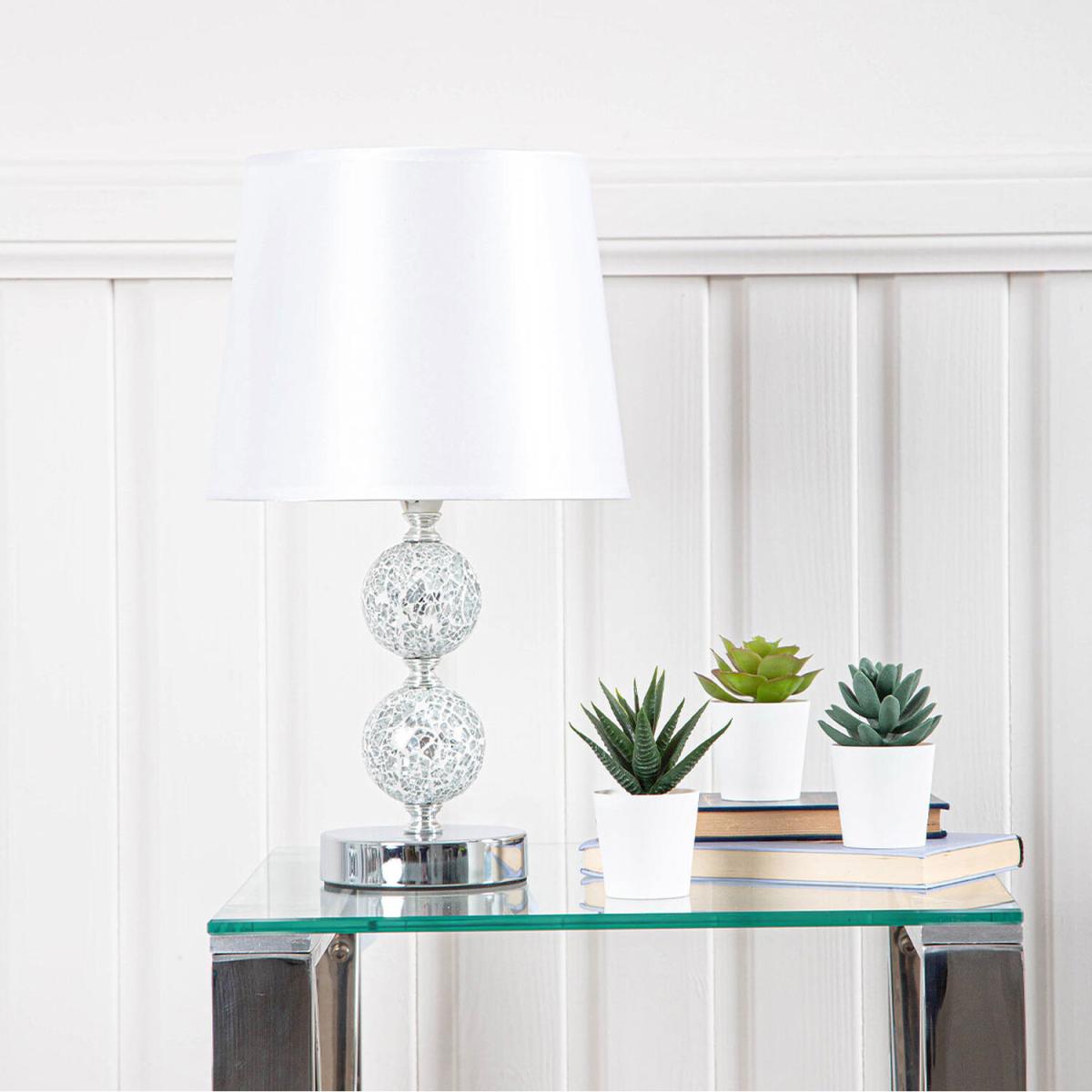 Mosaic Ball Table Lamp With Light Grey Satin Shade - Chrome/Silver – image 1