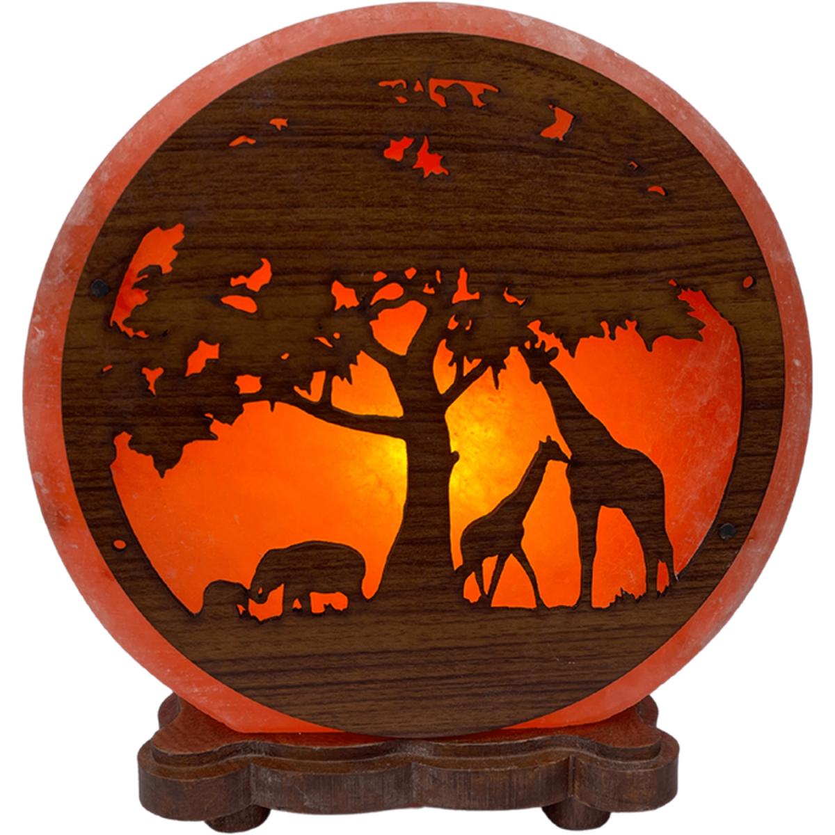 Himalayan Salt Lamp with Wooden Safari Motif - Pink – image 2