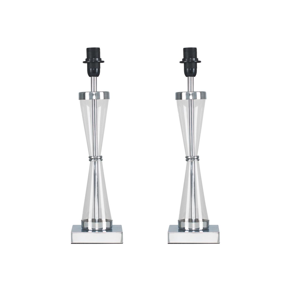 Pair Of Contemporary Polished Chrome Hourglass Design Table Lamp Bases - Silver – image 1