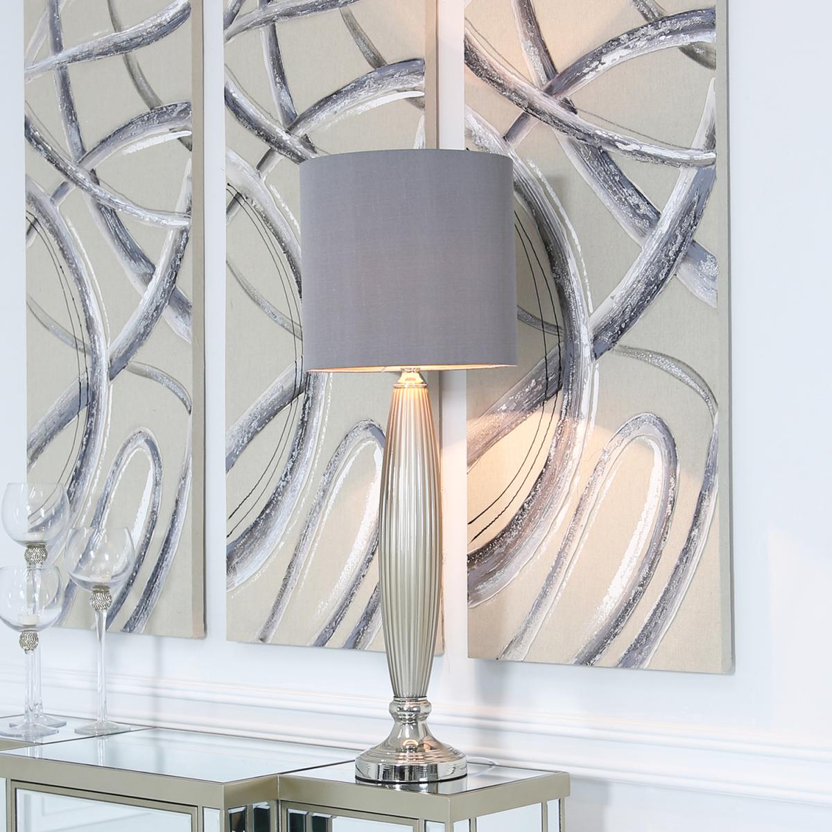 Taupe Pearl Glass Table Lamp With Grey Shade - Taupe and Grey – image 1