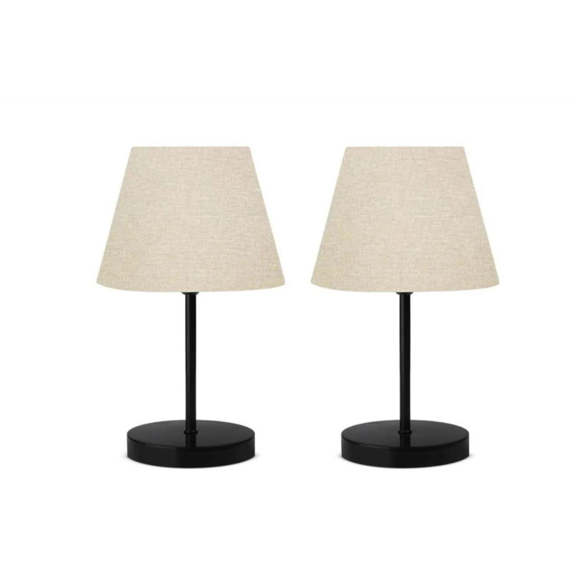 Pu Table Lamp Set of 2 Cream Fabric Shade - Cream & Black – image 2