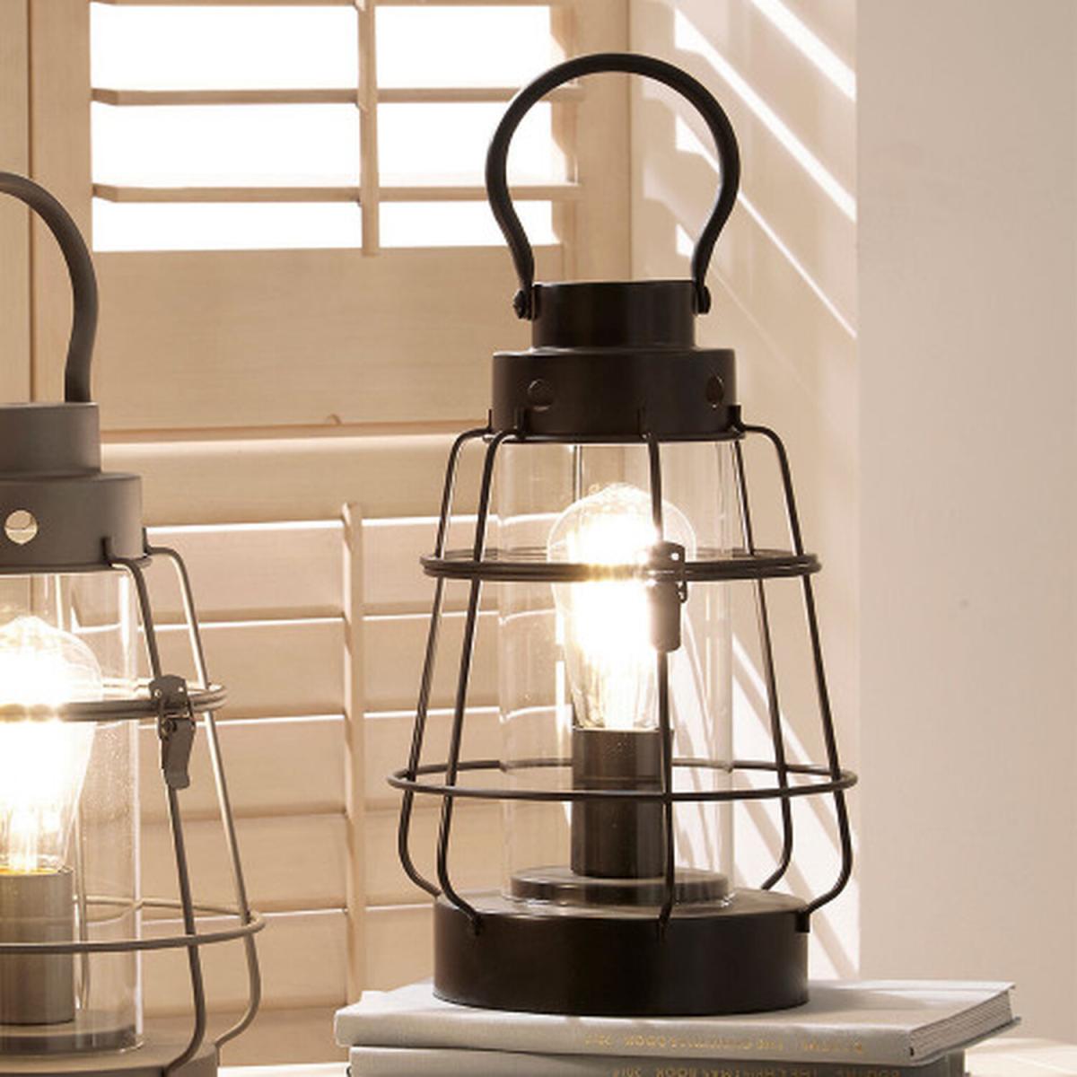 Antique Miners Lantern Table Lamp - Black