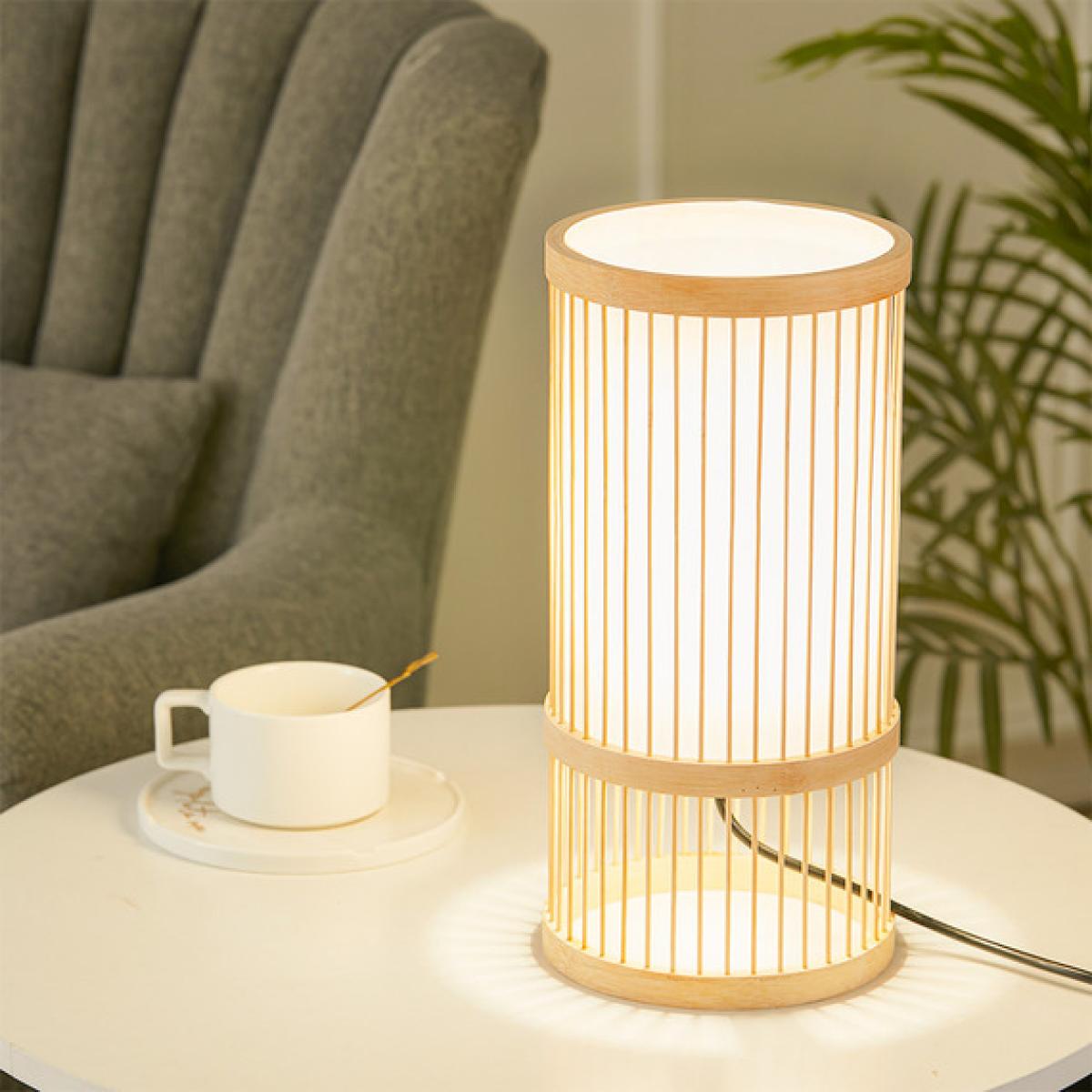 Slim Wooden Table Lamp Bedside Desk Night Light Lampshade Home Decor - Light Brown
