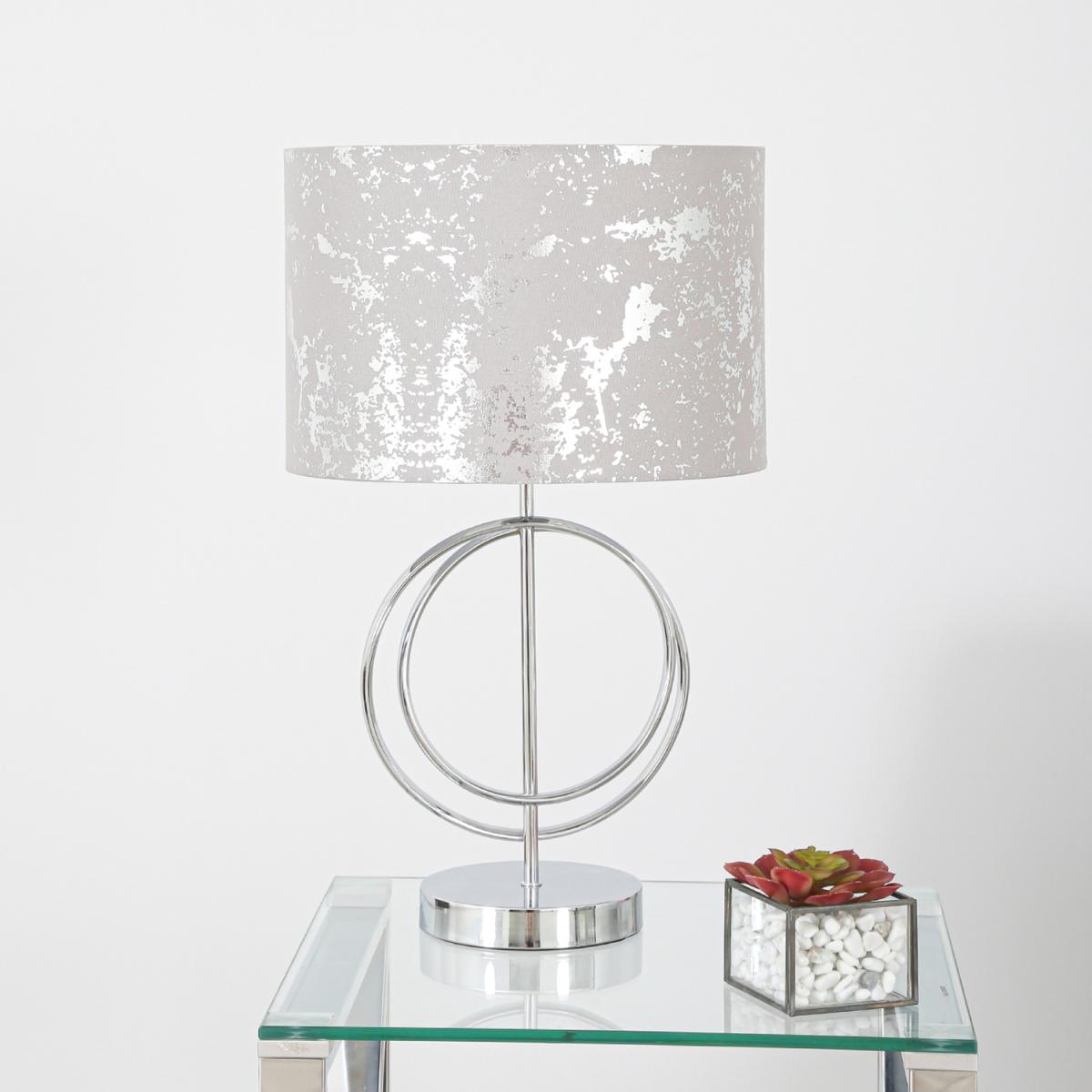 Metal Chrome Table Lamp with Circle Design Base - Silver and Grey – image 2