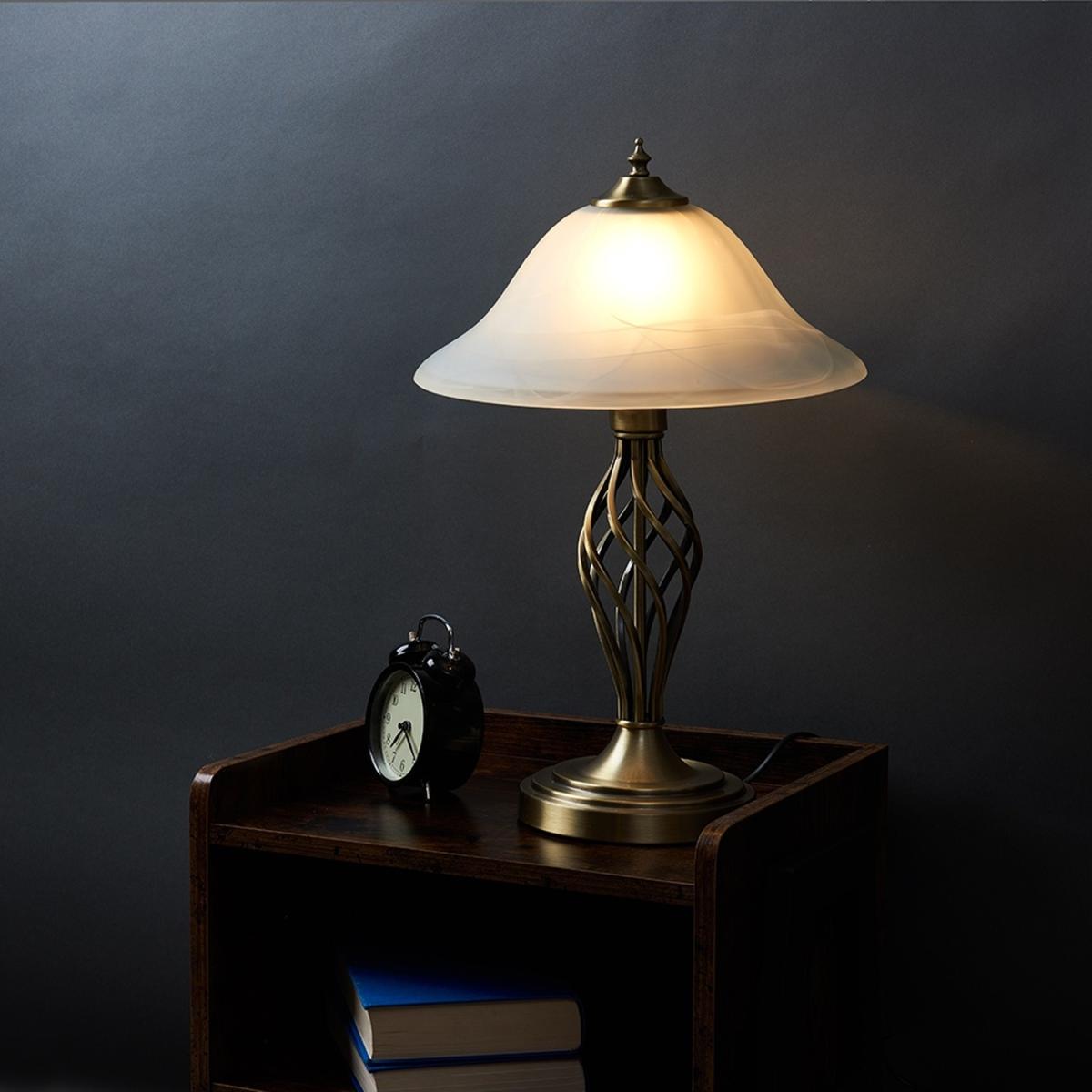 Traditional Antique Brass Barley Twist Table Lamp With Frosted Shade - Gold – image 9