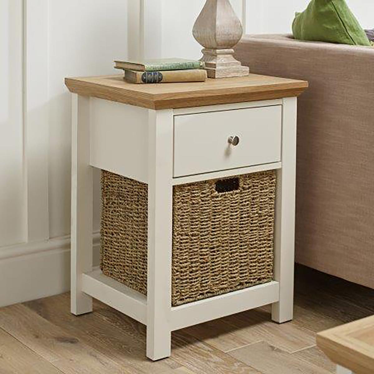 Burton Lamp Table With 1 Drawer - Cream/Oak – image 1