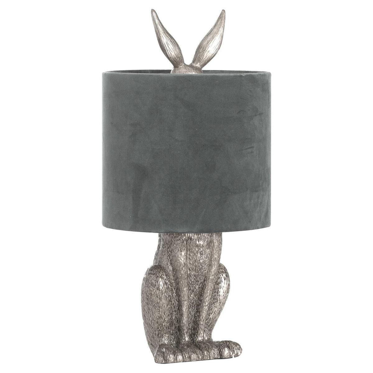 Resin Silver Hare Table Lamp with Velvet Shade 50cm H - Silver – image 2