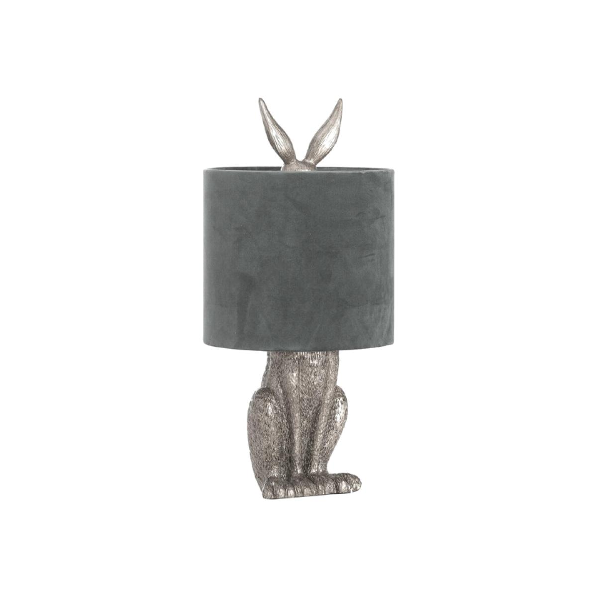 Resin Silver Hare Table Lamp with Velvet Shade 50cm H - Silver – image 1