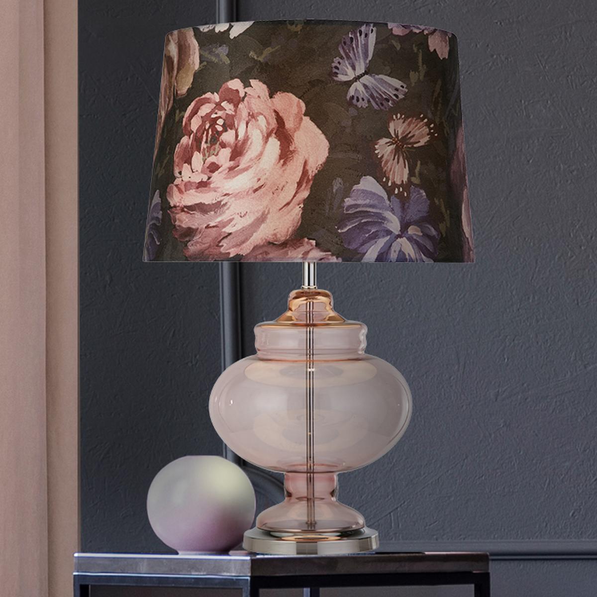Floral Print Mauve Glass Table Lamp  - Pink – image 2