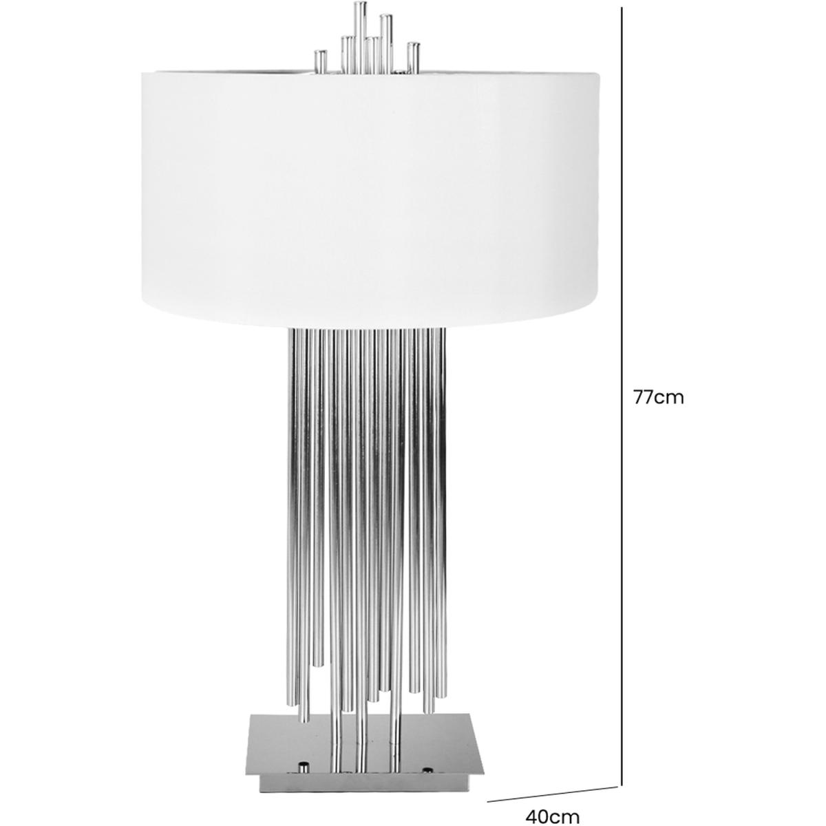 Nickel Table Lamp With White Silk Shade - White And Silver – image 3