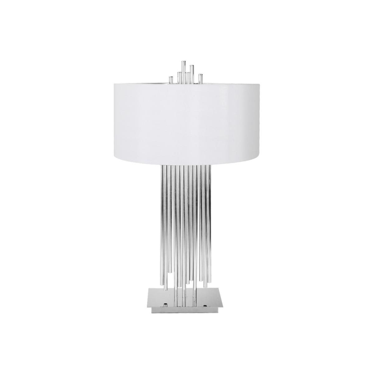 Nickel Table Lamp With White Silk Shade - White And Silver – image 1