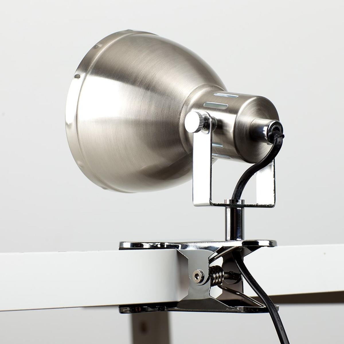 Brushed Chrome Metal Domed Adjustable Single Clip On Desk Table Lamp Spotlight - Silver – image 3