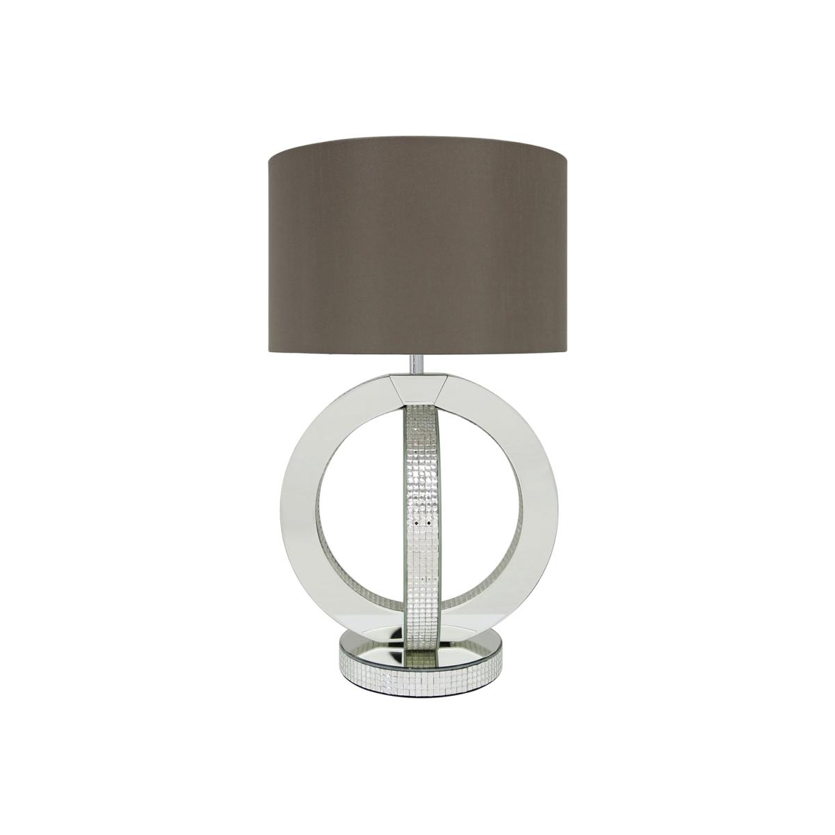 Double Ring Table Lamp with Taupe Shade - Silver – image 1
