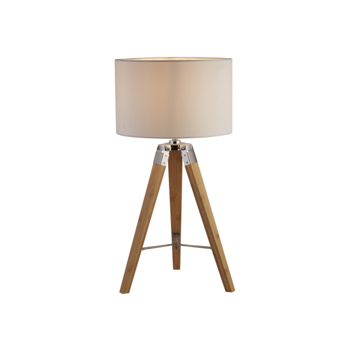 Light Wood Base Table Lamp With Cream Linen Shade - Brown