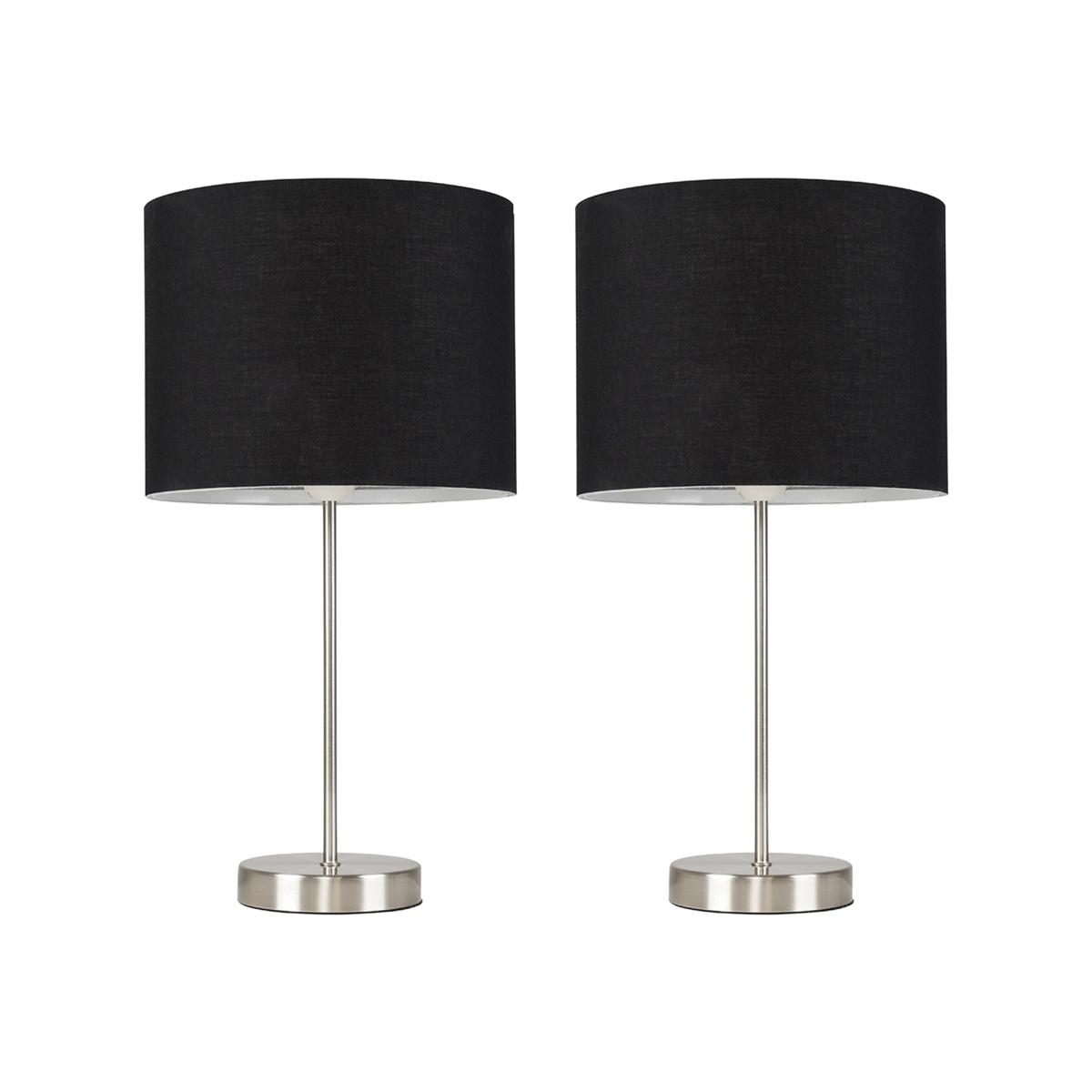 Charlie Pair of Silver Table Lamps With Small Black Shade - Silver – image 1
