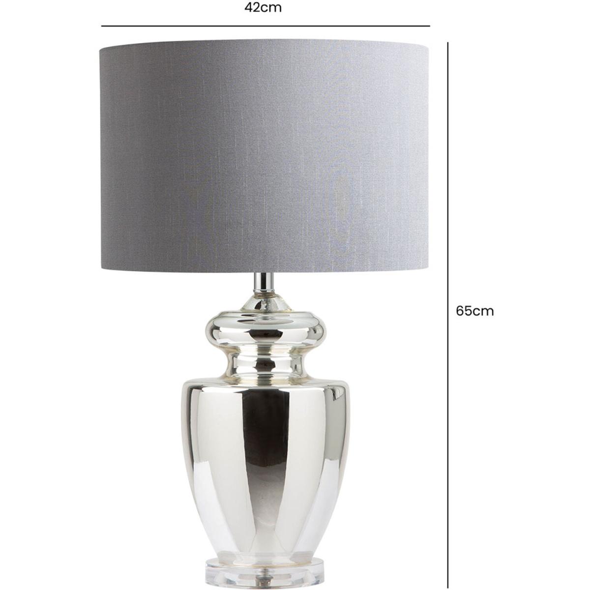 Chrome Glass Table Lamp with Grey Drum Shaped Shade - Grey – image 2