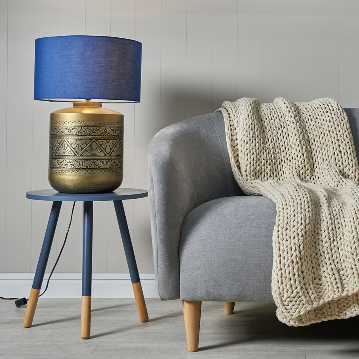 Taroda Floral Gold Table Lamp With Blue Shade - Gold – image 3