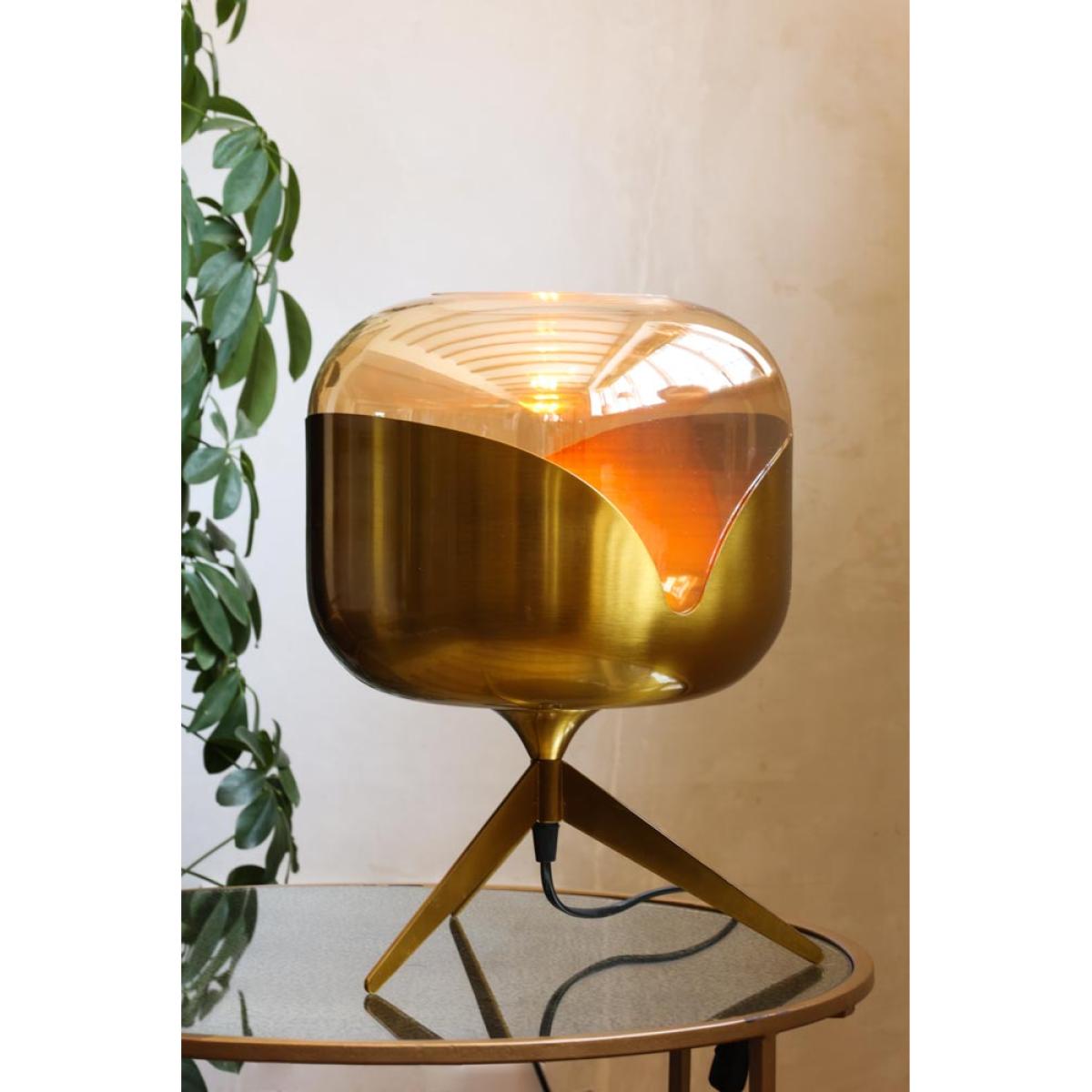 Retro Golden Glass Tripod Table Lamp – image 4