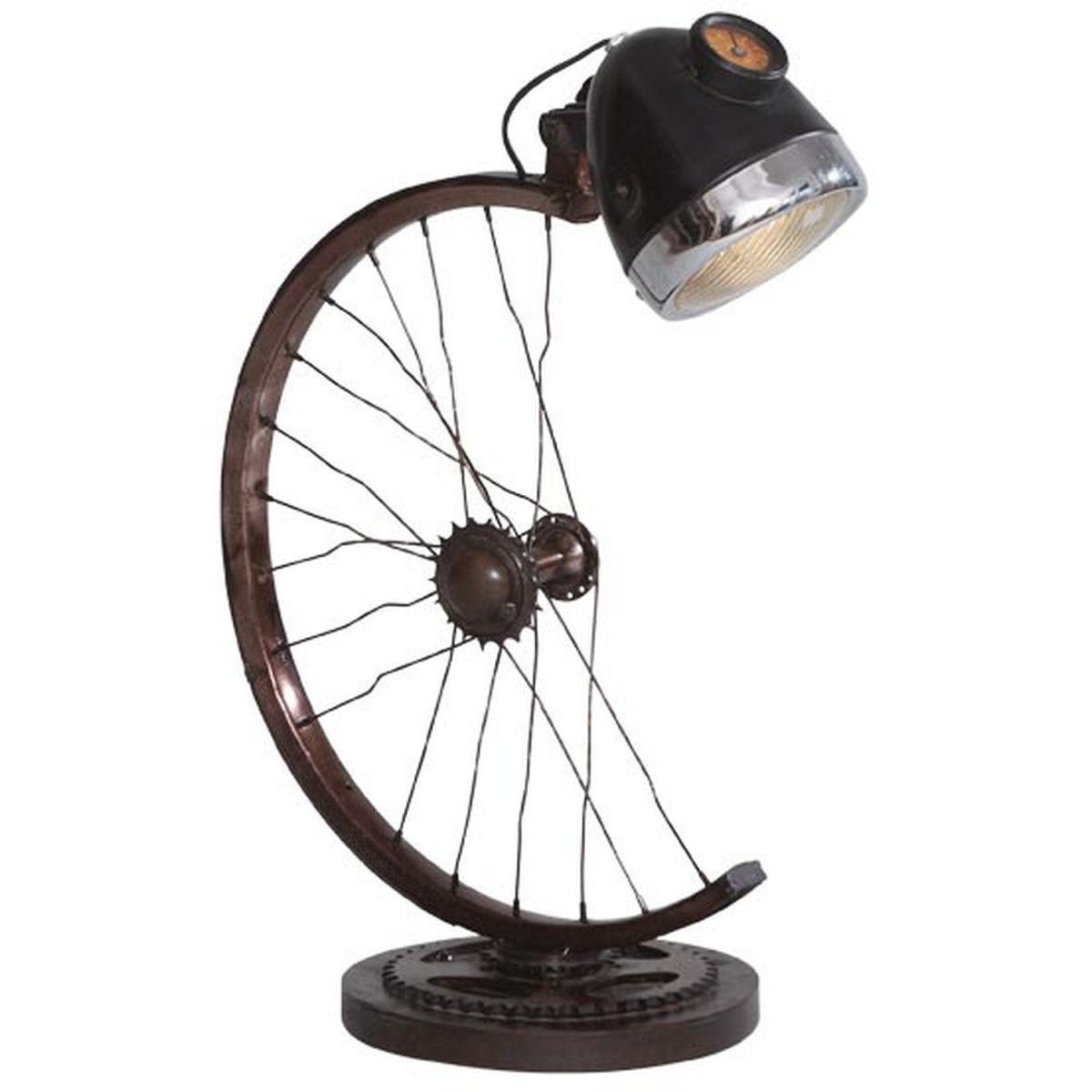 Half Cycle Wheel Recycled Metal Standing Table Lamp - Brown – image 2