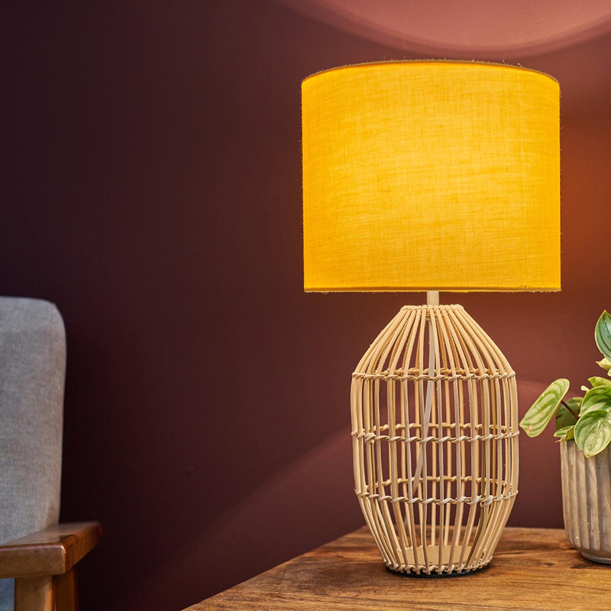 Small Natural Table Lamp With Mustard Drum Shade - Natural – image 3