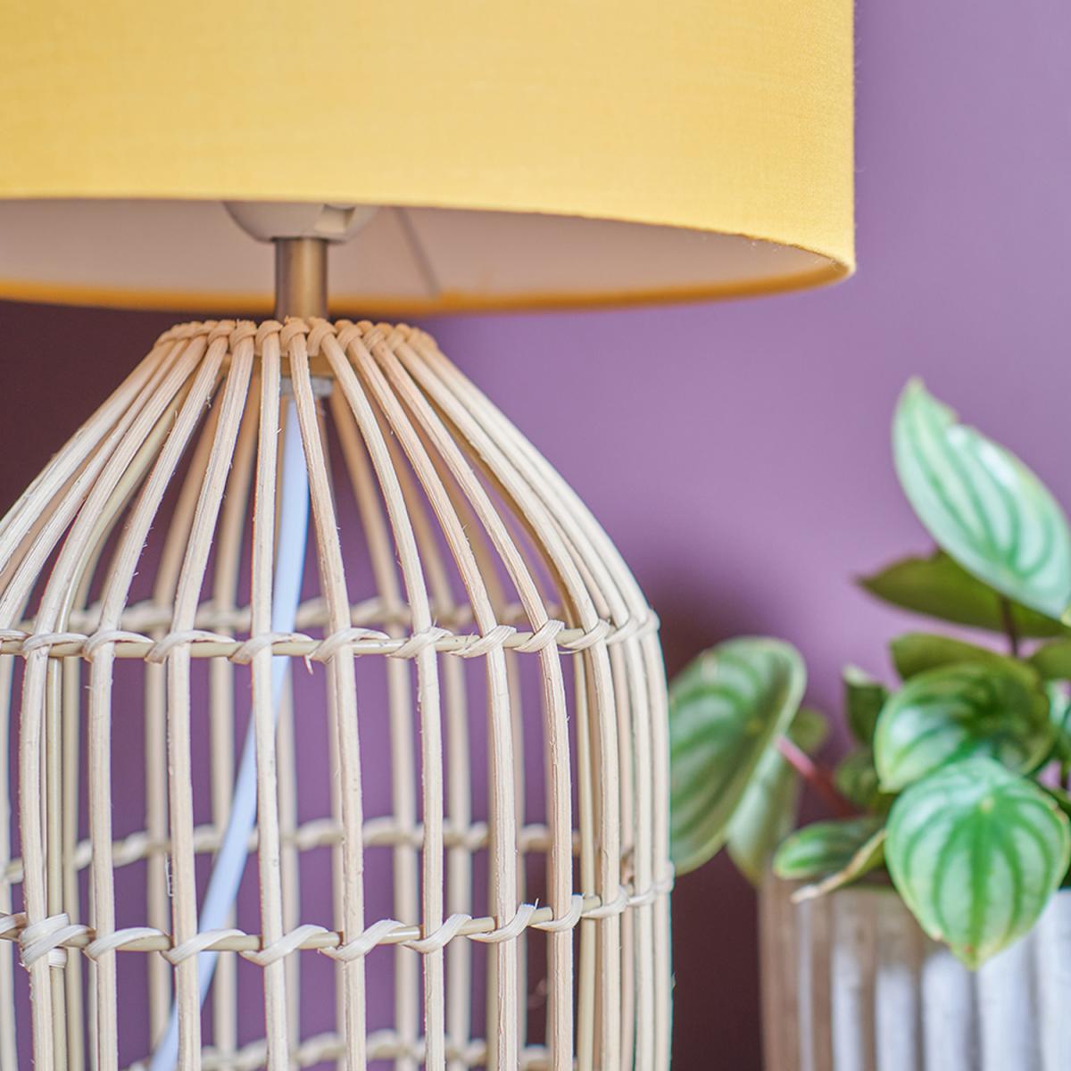 Small Natural Table Lamp With Mustard Drum Shade - Natural – image 4