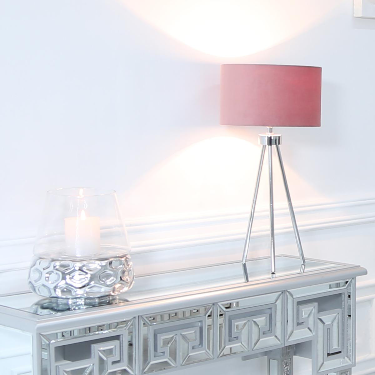 Chrome Tripod Table Lamp with Pink Velvet Shade - Pink – image 2