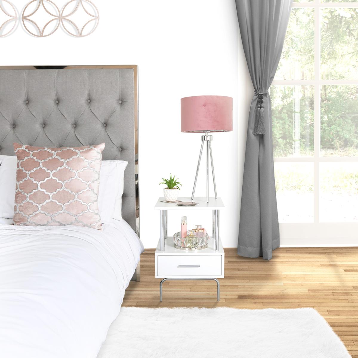Chrome Tripod Table Lamp with Pink Velvet Shade - Pink – image 3