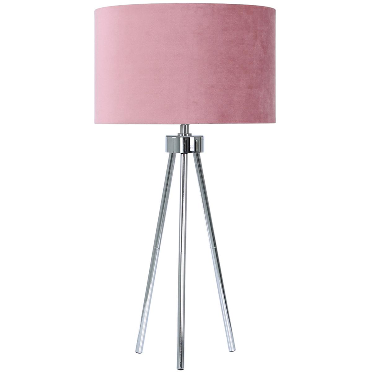 Chrome Tripod Table Lamp with Pink Velvet Shade - Pink – image 4