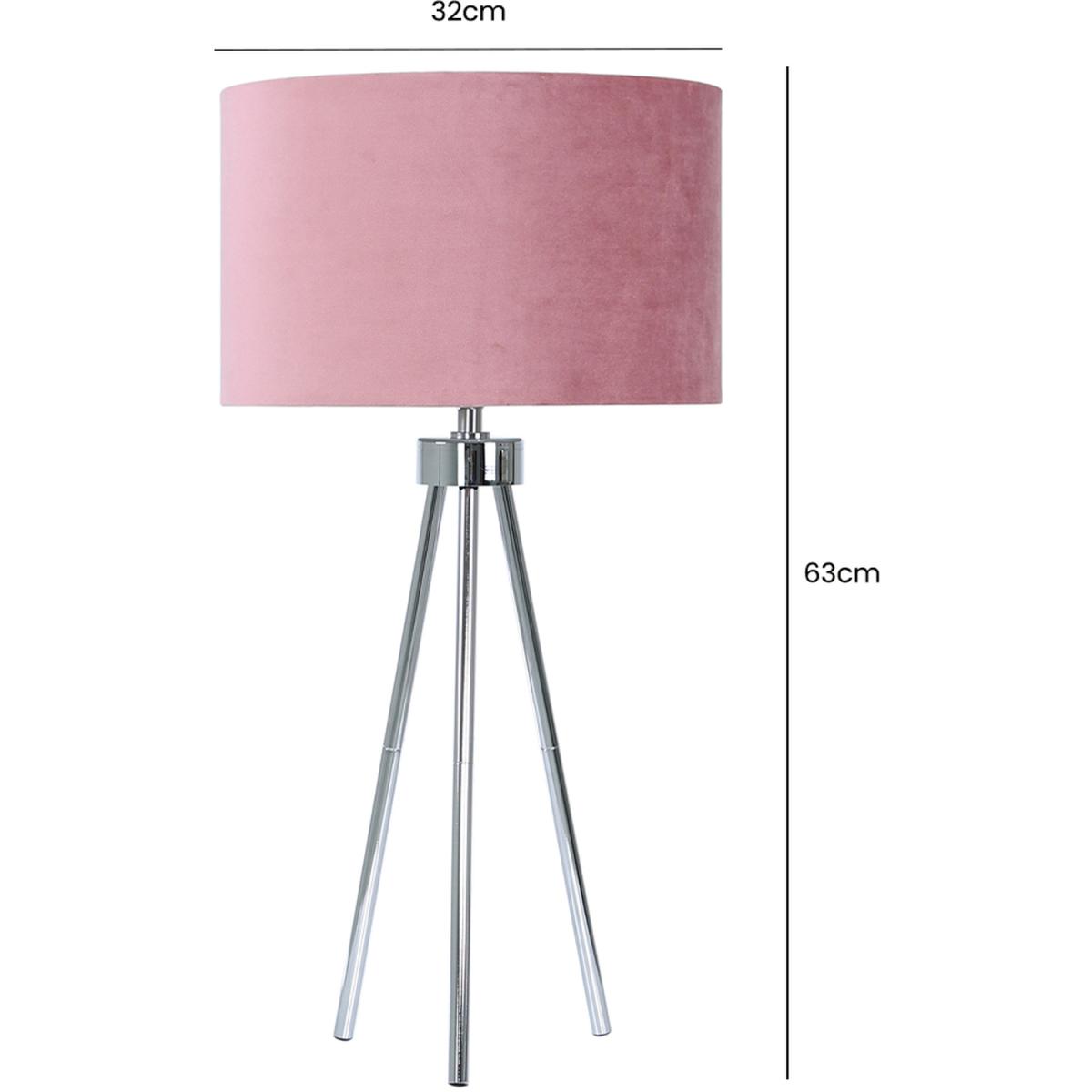 Chrome Tripod Table Lamp with Pink Velvet Shade - Pink – image 5
