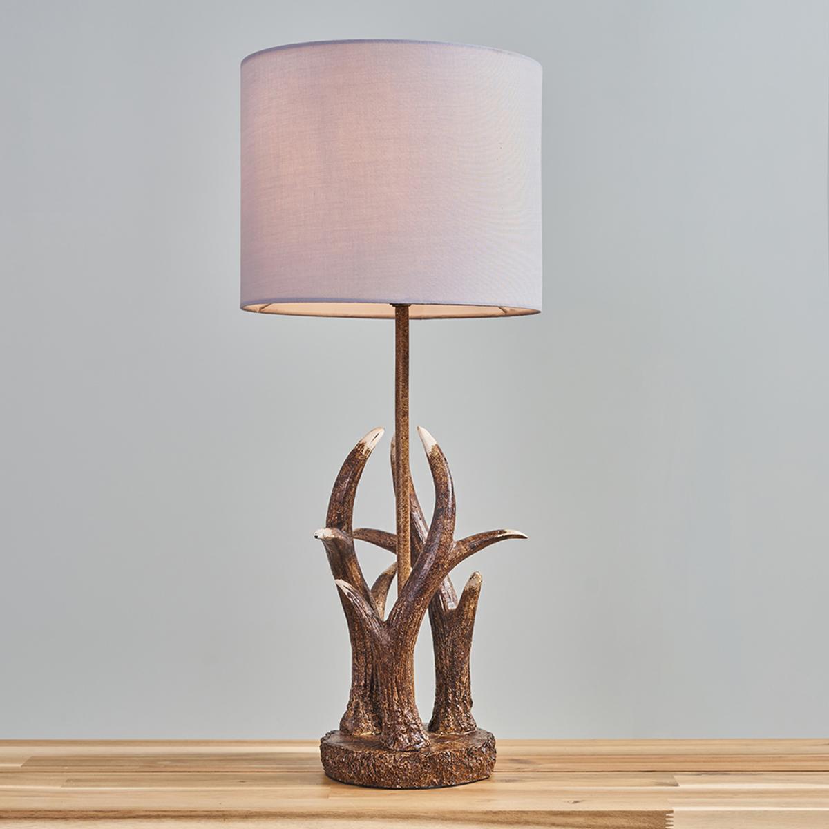 Natural Brown Table Lamp With Small Cool Grey Drum Shade - Brown – image 4