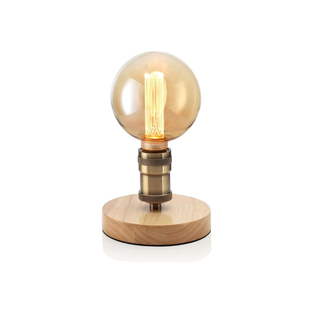 Auraglow Mysa Vintage Retro Bras Wooden Round Table Lamp - Bronze / Lamp Only