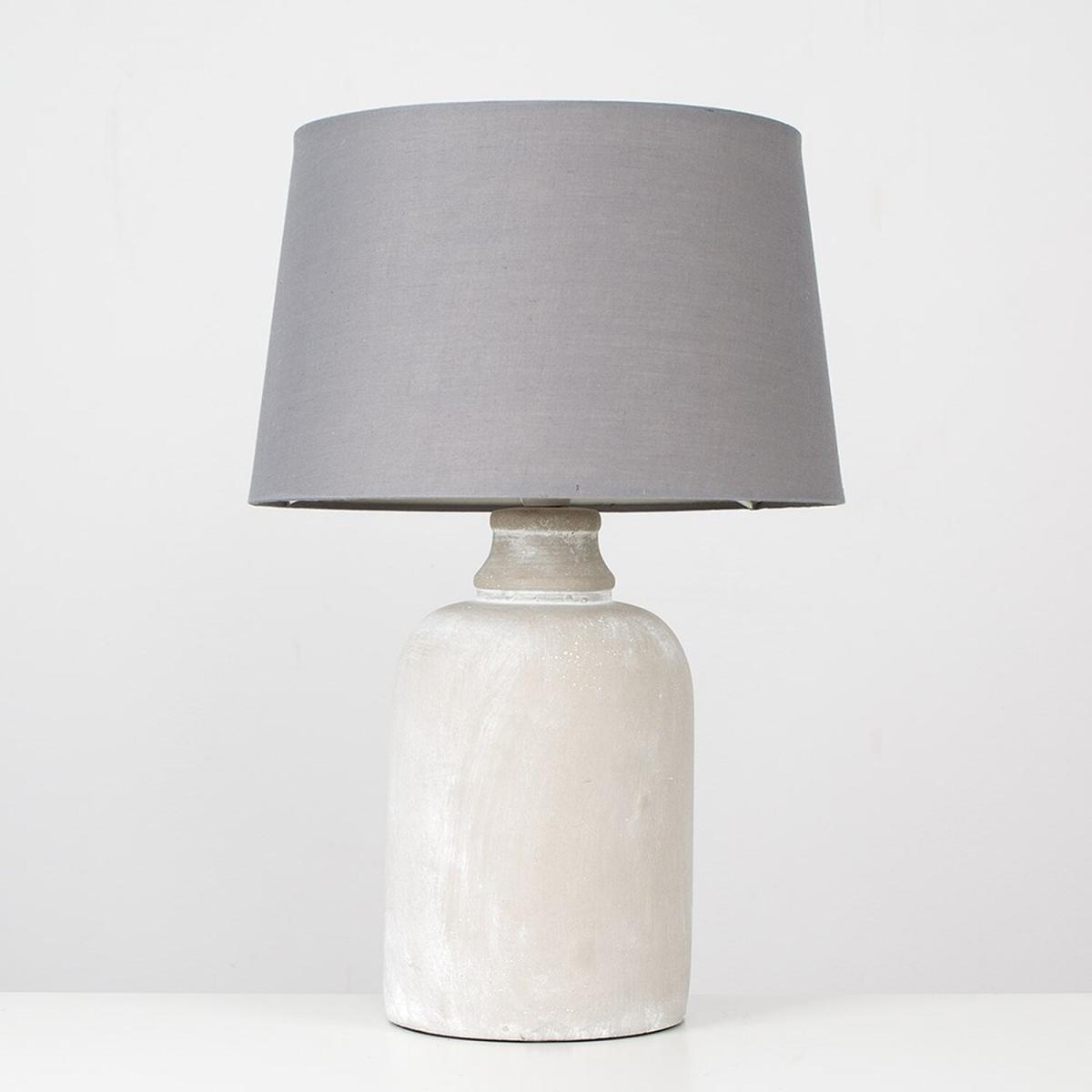 Modern Cement Effect Table Lamp With Grey Fabric Shade - Grey – image 2