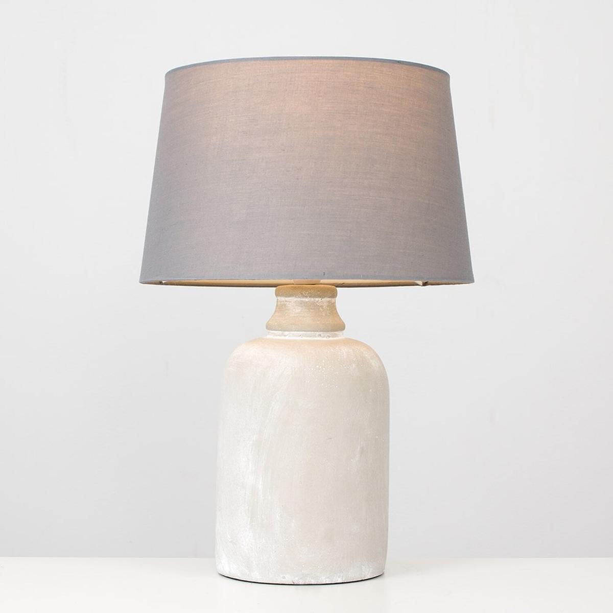 Modern Cement Effect Table Lamp With Grey Fabric Shade - Grey – image 3
