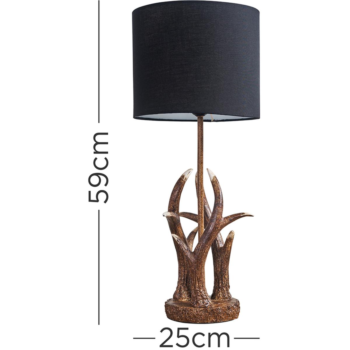 Intertwined Caribou Antler Design Table Lamp Rustic Finish With Black Shade - Brown – image 3