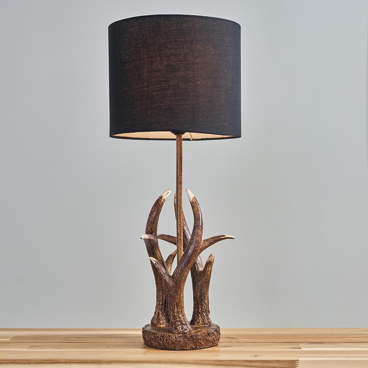 Intertwined Caribou Antler Design Table Lamp Rustic Finish With Black Shade - Brown – image 4