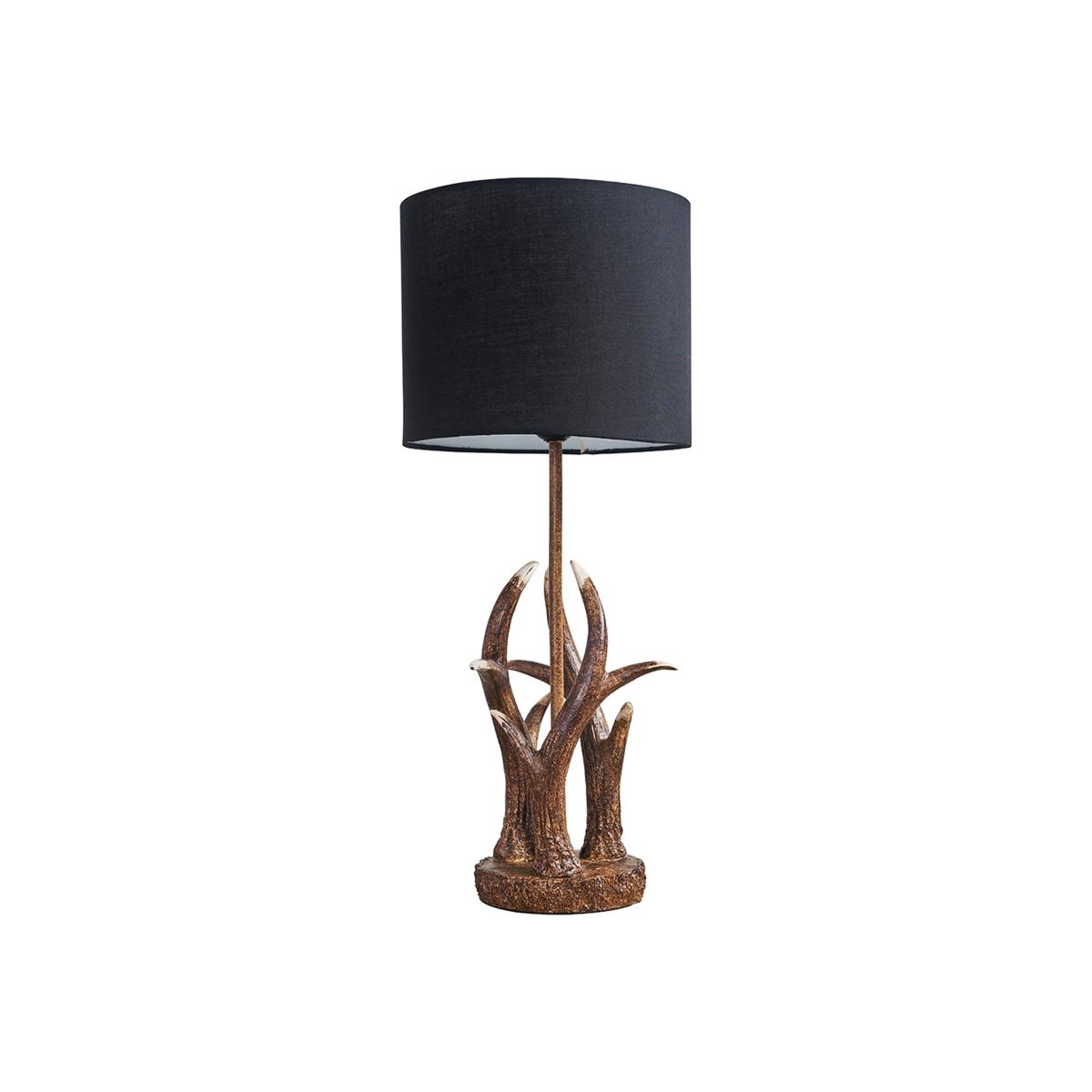 Intertwined Caribou Antler Design Table Lamp Rustic Finish With Black Shade - Brown – image 1