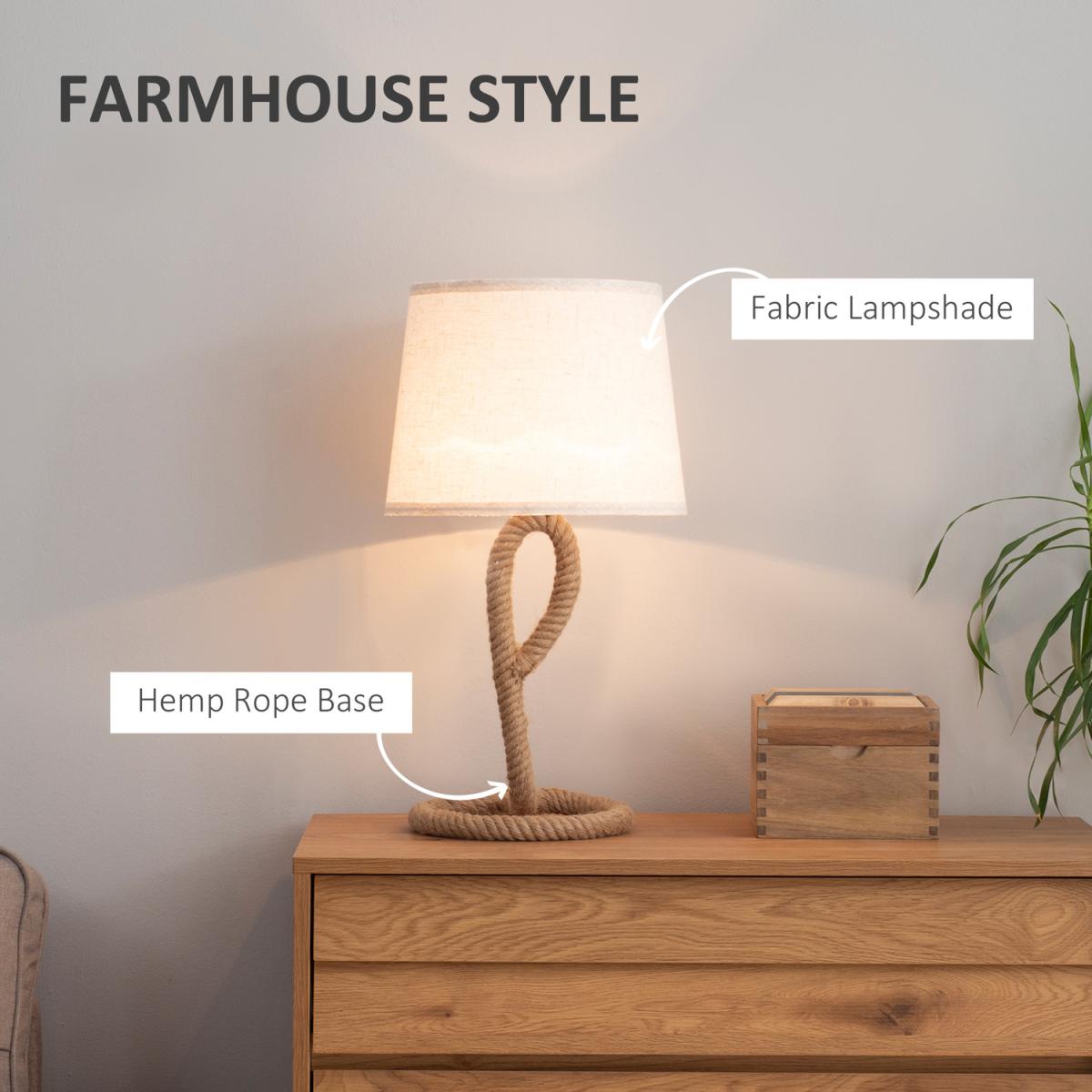 Farmhouse Table Lamp with Rope Base for E27 LED Halogen Bulb - Brown – image 3
