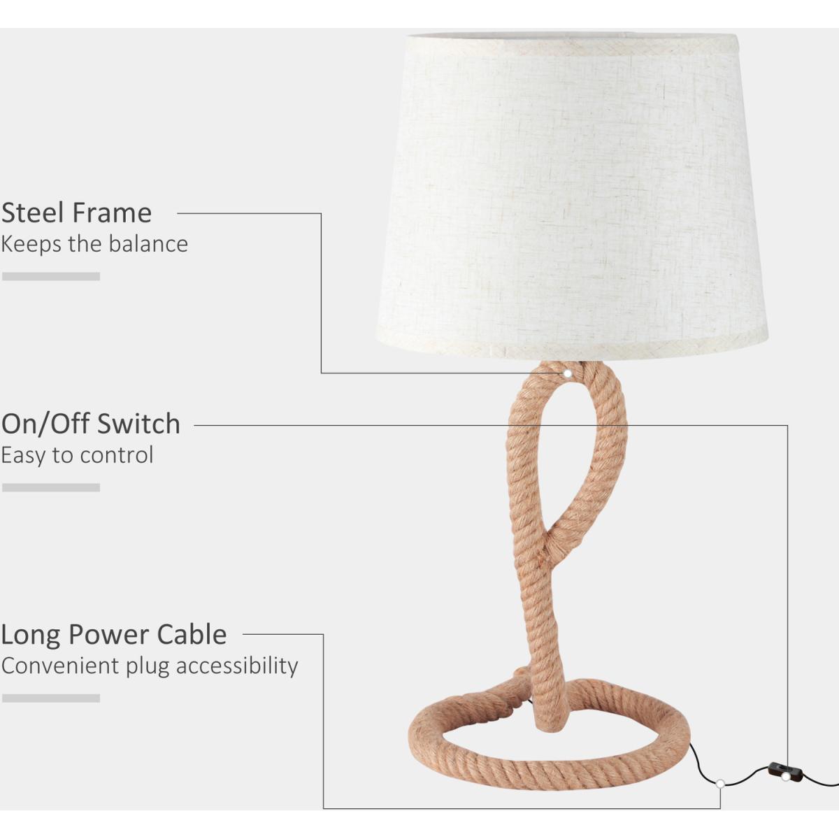 Farmhouse Table Lamp with Rope Base for E27 LED Halogen Bulb - Brown – image 5