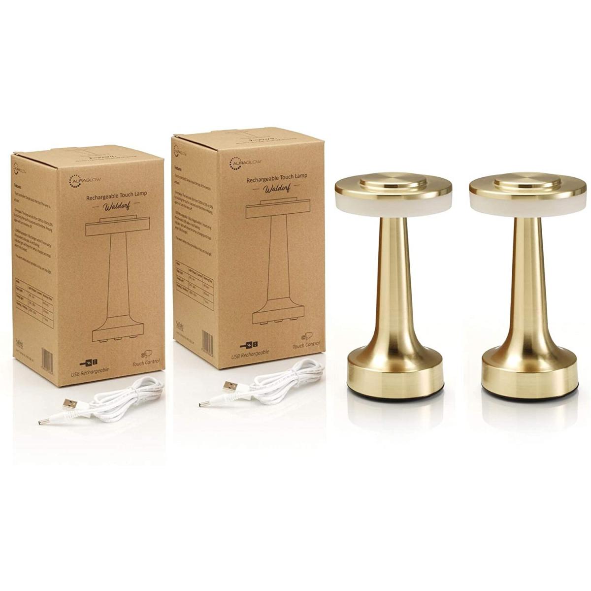 Auraglow Rechargeable LED Cordless Table Lamp - WALDORF - Satin Brass - Bronze / Twin Pack – image 4