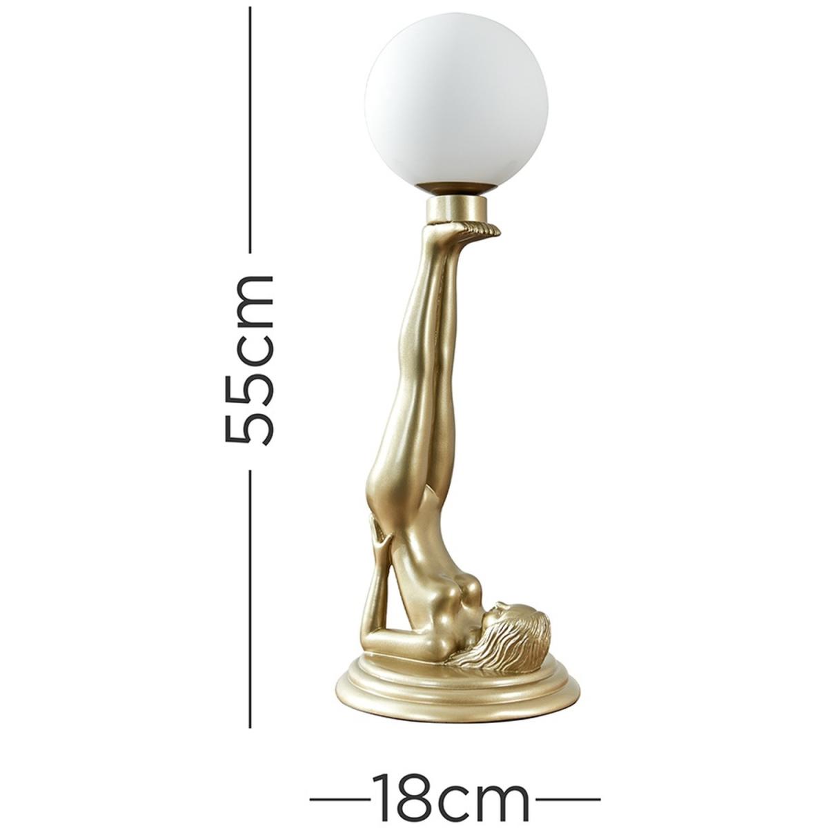 Pair Of Matt Gold Art Deco Females Yoga Table Lamps With Glass Globe Shades - Gold – image 2