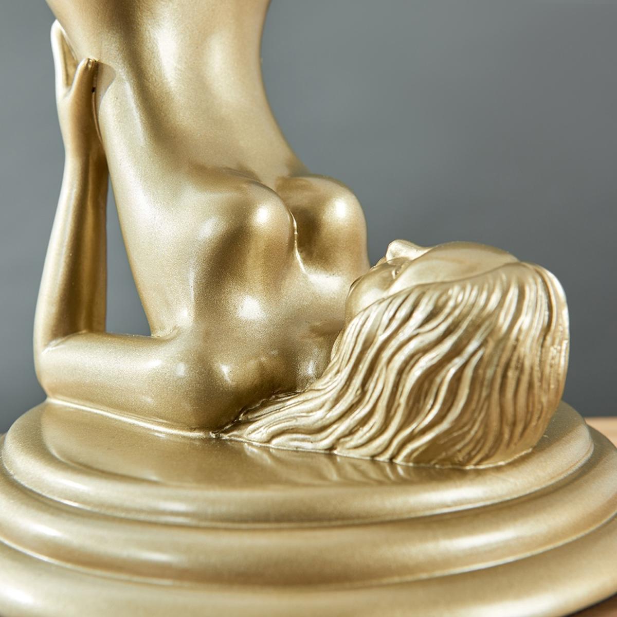 Pair Of Matt Gold Art Deco Females Yoga Table Lamps With Glass Globe Shades - Gold – image 3