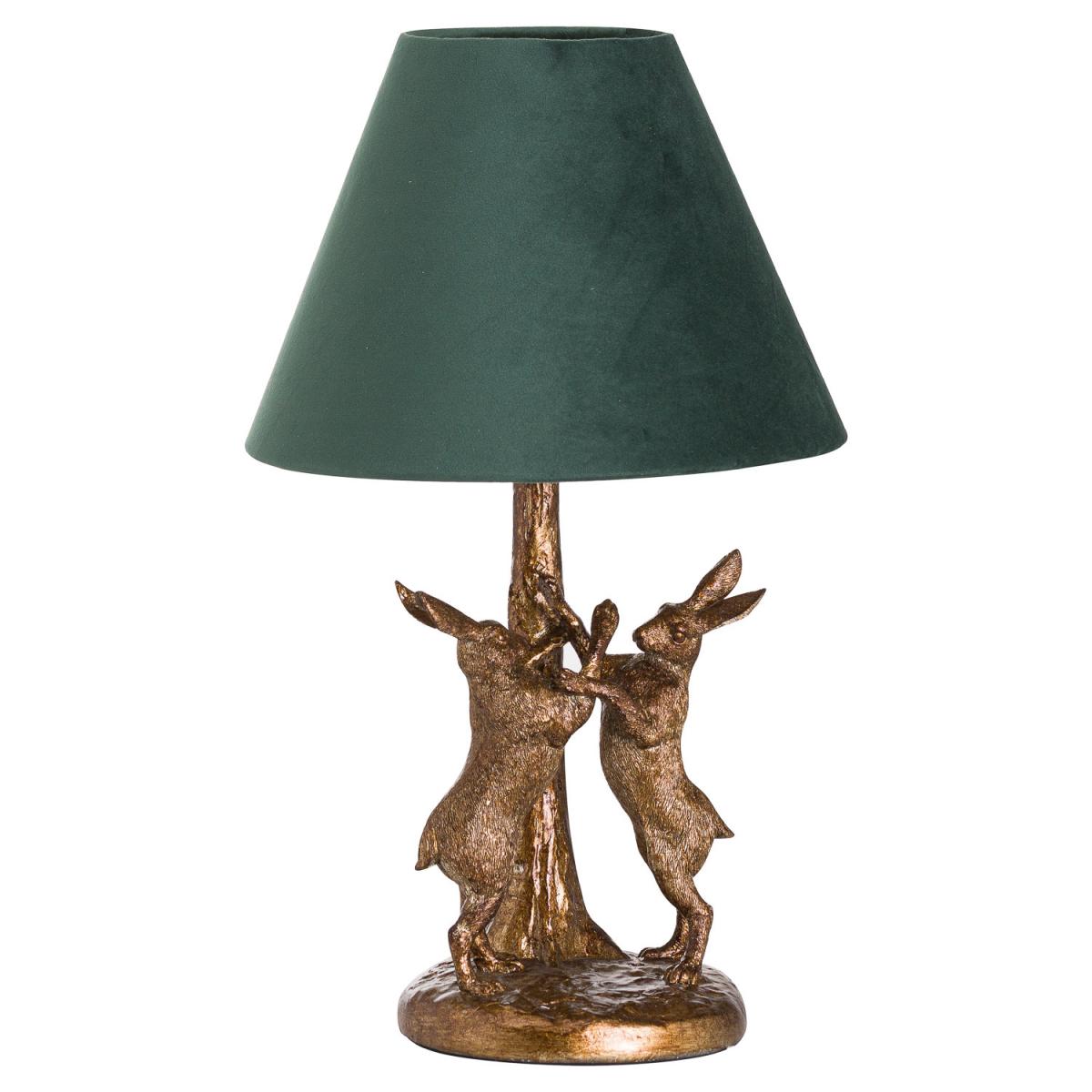 Antique Gold  Hares Lamp with Velvet Shade - Gold – image 2