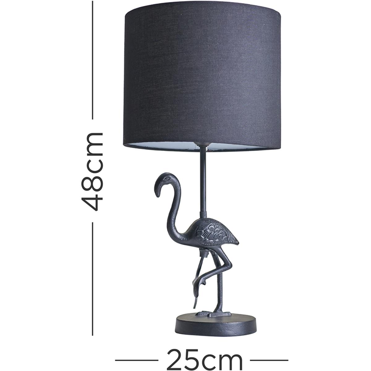 Modern Matt Black Flamingo Bird Design Table Lamp With Black Drum Shade - Black – image 2