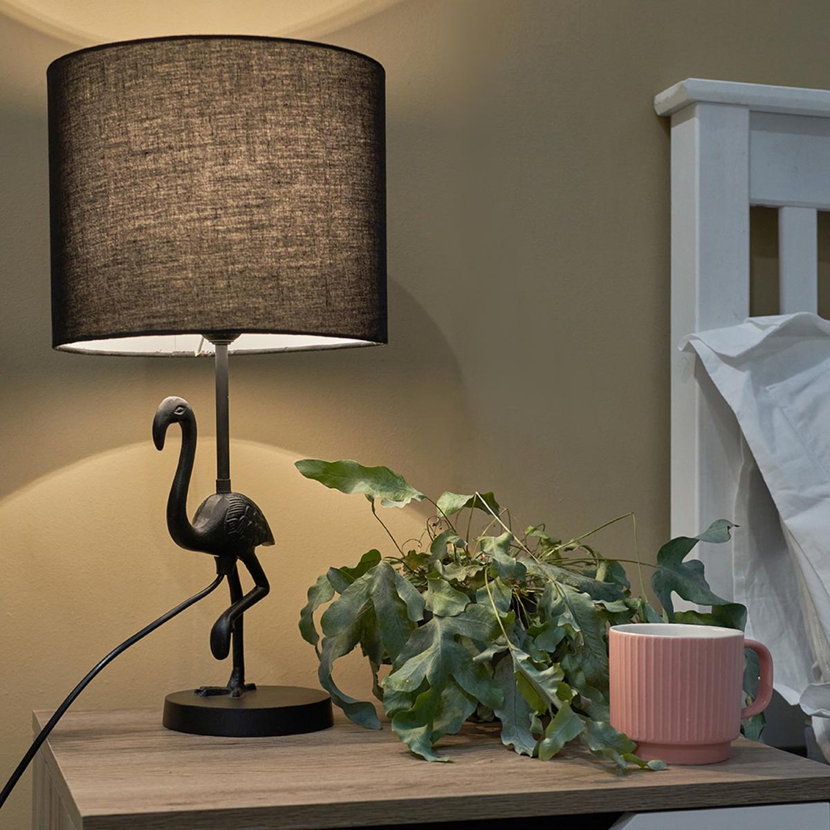 Modern Matt Black Flamingo Bird Design Table Lamp With Black Drum Shade - Black – image 3